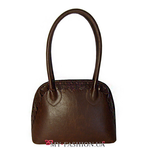 Коричневая сумка с кожаным кружевом