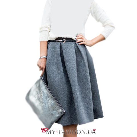 Тёплая серая юбка из пальтовой ткани