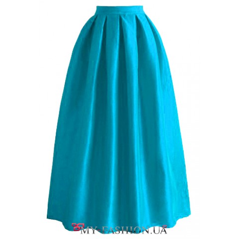 Голубая хлопковая юбка в пол со складками