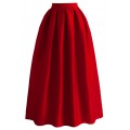 Красная хлопковая юбка в пол со складками