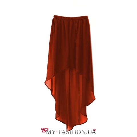 Красная шифоновая юбка асимметричного кроя