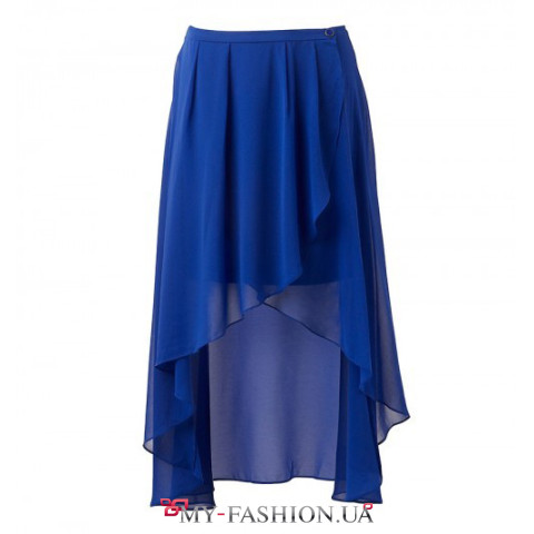 Синяя шифоновая юбка с коротким подъюбником
