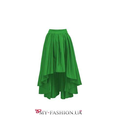 Зелёная асимметричная юбка из атлас-хлопка