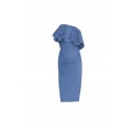 Синее трикотажное платье средней длины