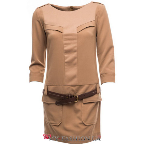 Дизайнерское строгое бежевое платье