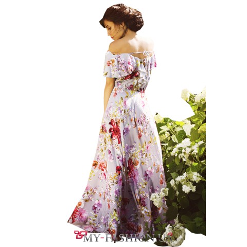 Шёлковое платье с цветочным принтом и открытой спинкой