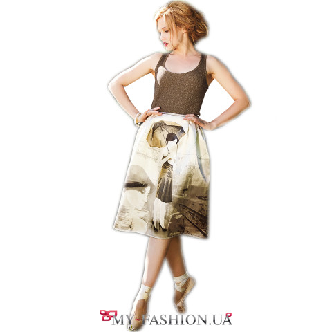 Юбка-колокол с принтом "Девочка с зонтом"