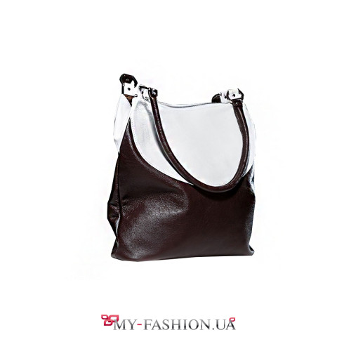 Стильная двухцветная кожаная сумка