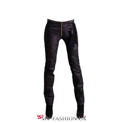 Чёрные женские брюки из прорезиненного хлопка