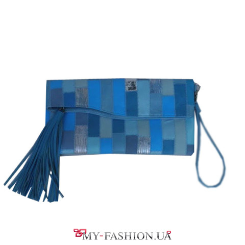 Бирюзовая сумка- клатч кусочки яркой кожи