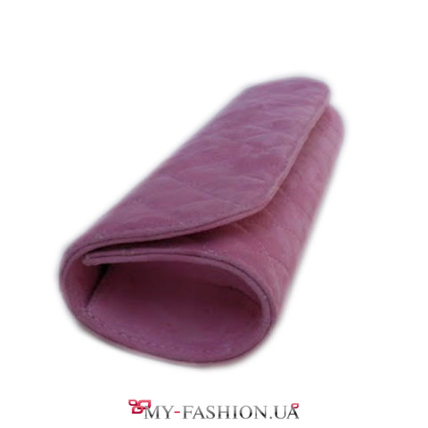 Стильный розовый клатч из мягкой замши "Трубочка"