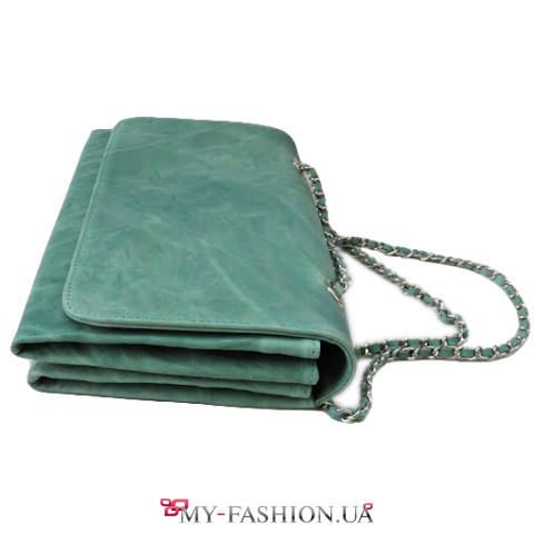 Зеленая кожаная сумка на два отделения