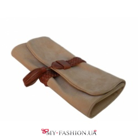 Модная сумка клатч из нубука бежевая