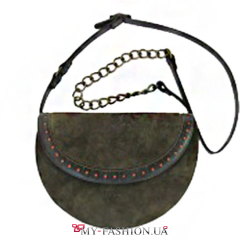 Оливковая сумка из натуральной замши и кожи