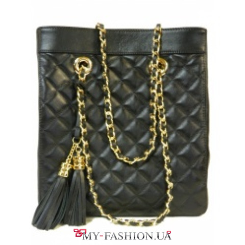 Чёрная сумка из натуральной стёганой кожи