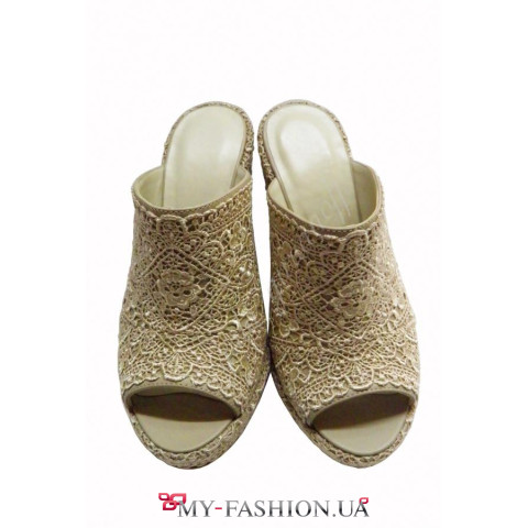 Сабо из натуральной кожи, обтянутой кружевом