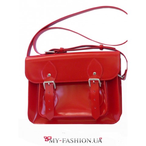 Ярко-красная сумка-портфель с серебристыми застёжками