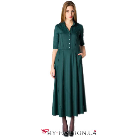 Дизайнерское длинное платье изумрудного цвета