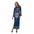 Голубое трикотажное длинное платье с цветами