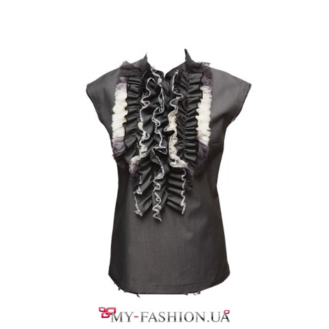 Модная блуза с рюшами и застежкой на металлическую молнию