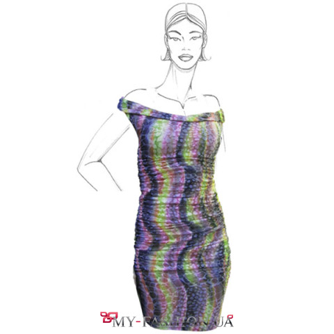 Яркое трикотажное платье с открытой спиной