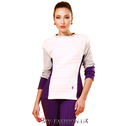 Стильный брючный костюм яркой фиолетовой расцветки