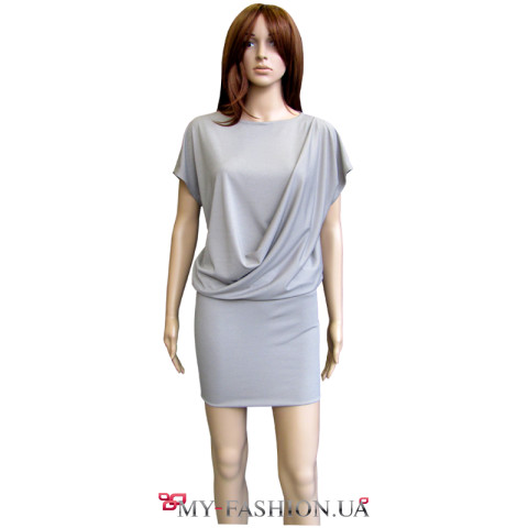 Элегантное асимметричное серое платье из тонкой вискозы