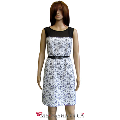 Летнее платье из натурального хлопка в чёрно-белый цветочек