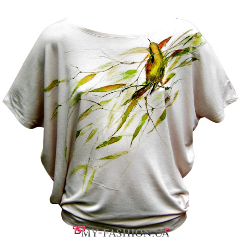 Туника молочного цвета с ручной росписью