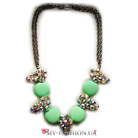 Крупное авторское колье цвета мяты