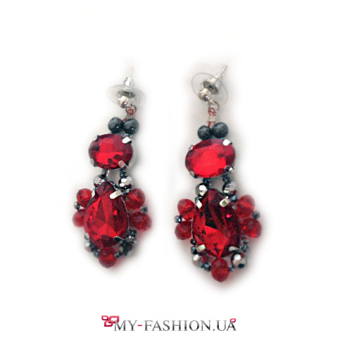 Крупные красные серьги ручной работы