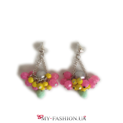 Разноцветные сережки-люстры из чешского стекла