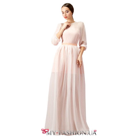 Длинное вечернее платье нежно-розового цвета