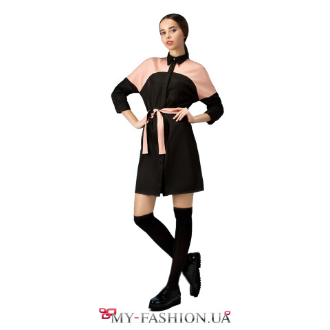 Хлопковое платье-рубашка с контрастными вставками