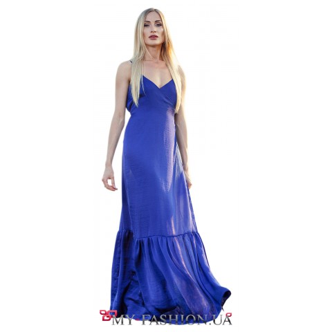 Синее шёлковое платье максимальной длины