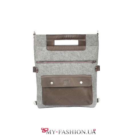 Текстильная сумка-трансформер с кожаными вставками