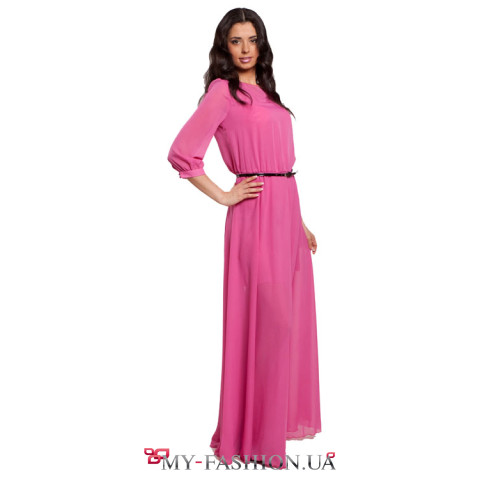 Длинное темно-розовое платье