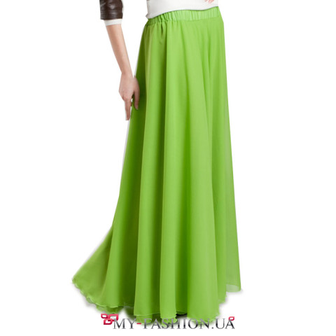 Длинная двухслойная юбка цвета лайма