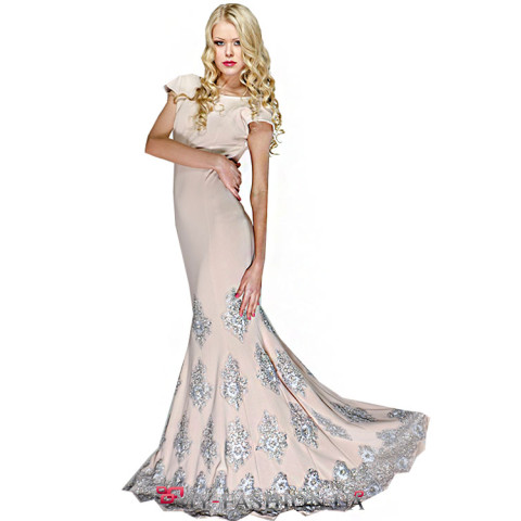 Вечернее платье с вышивкой жемчугом и пайетками