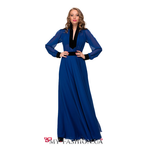 Длинное вечернее платье синего цвета