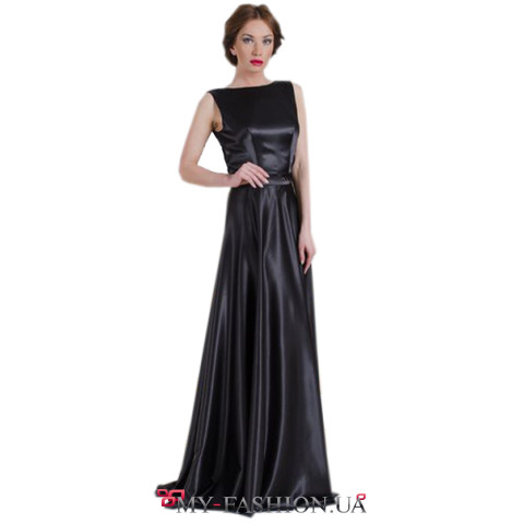 Чёрное платье из мокрого шёлка с открытой спиной Чёрное платье из мокрого шёлка с открытой спиной