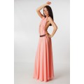 Длинное платье-сарафан персикового цвета