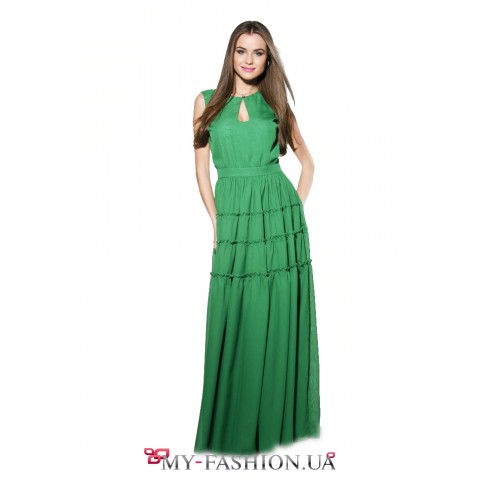 Яркое зелёное платье без рукавов