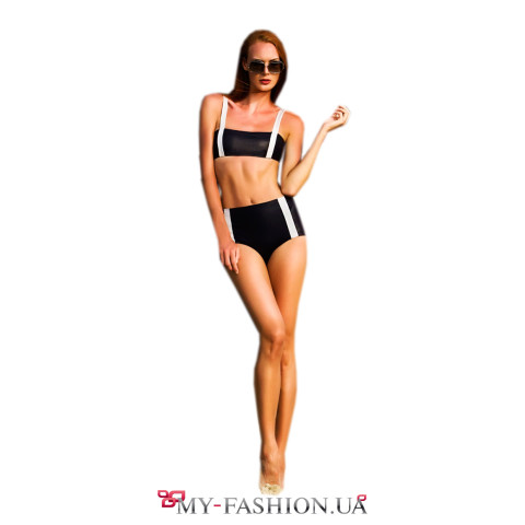 Стильный купальник-бандо чёрного цвета