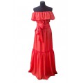 Красное хлопковое платье с объёмными воланами