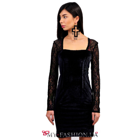 Короткое бархатное вечернее платье