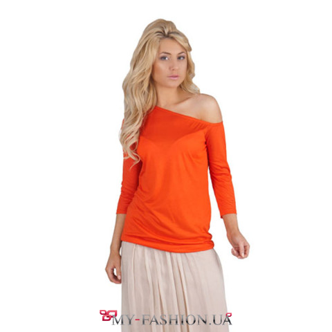 Яркая блуза- туника с косым вырезом горловины