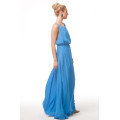 Синий летний длинный сарафан с открытой спиной