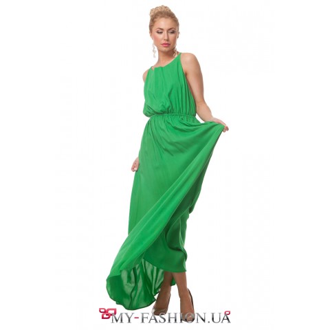 Зелёное летнее платье-сарафан с открытой спиной