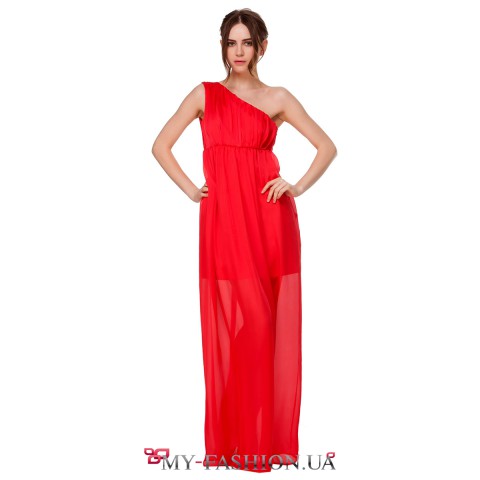 Красное вечернее платье на одно плечо
